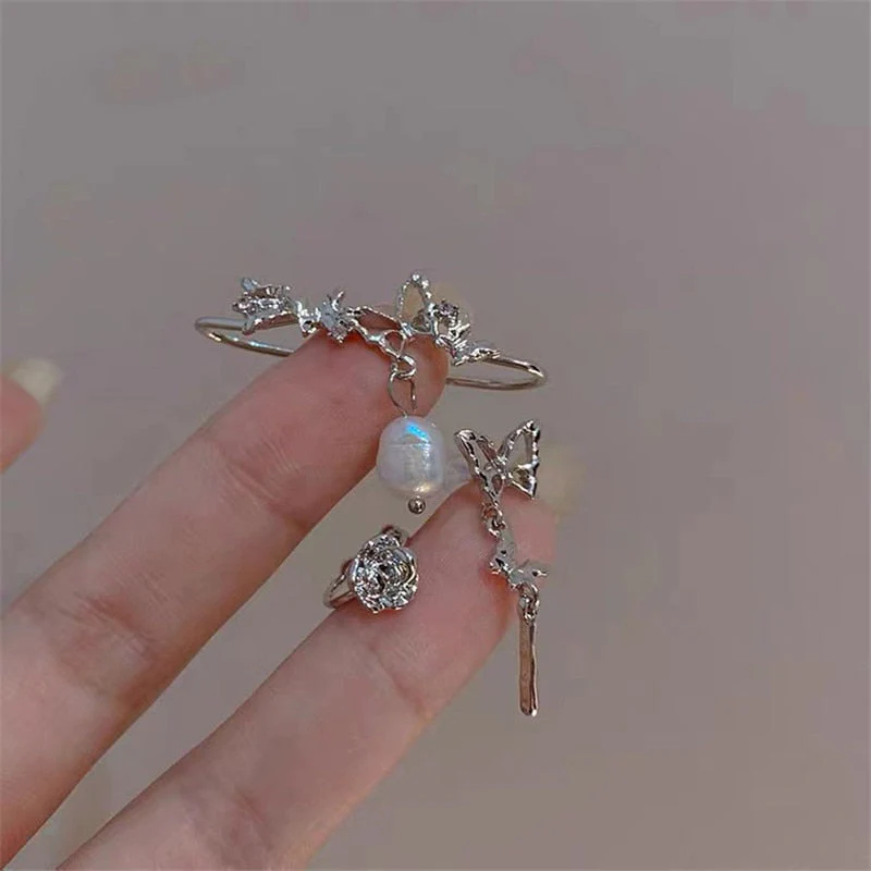 Fashion Korean Delicate Zircon Butterfly Clip Earrings For Women Elegant Pearl Earring No Piercing Cartilage Ear Cuff Jewelry - Deanwangkt