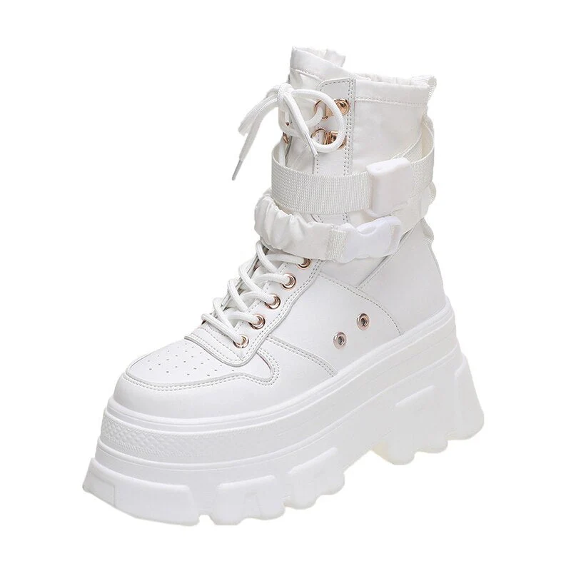 DEANWANGKT Punk Style Women Ankle Boots Thick Sole Short Booties Buckle Straps Platform Shoes Woman Ladies Knight Boot Autumn Botas Mujer - Deanwangkt