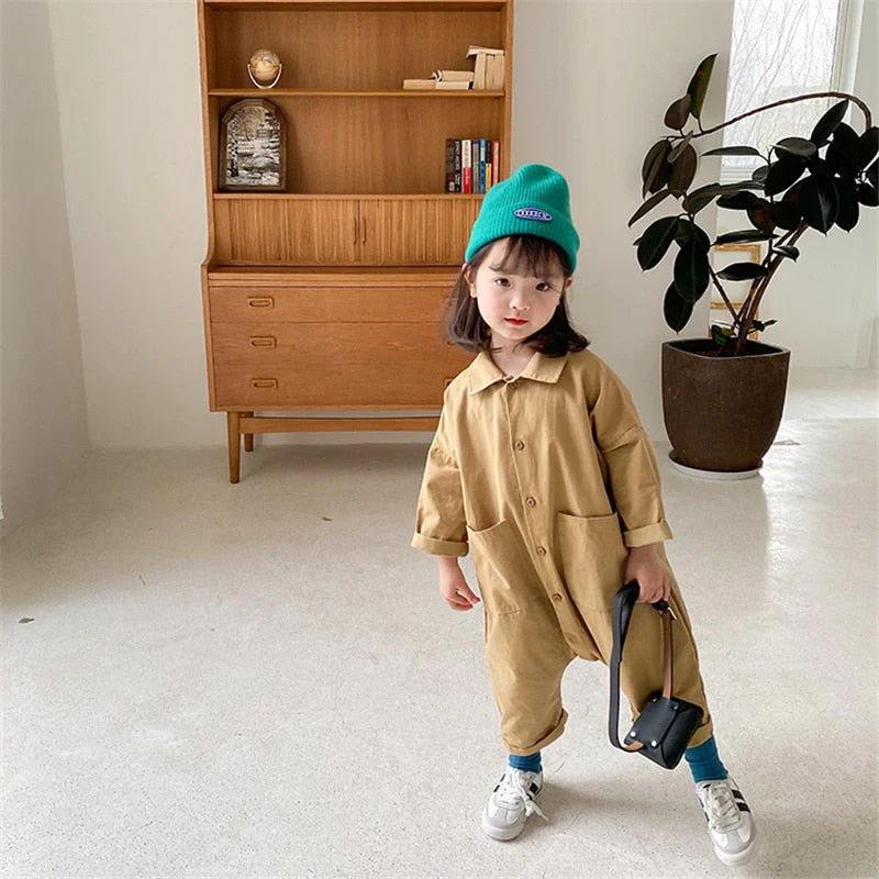 deanwangkt Spring Autumn boys girls cartoon denim jumpsuits fashion unisex kids loose casual one-piece clothes - Deanwangkt