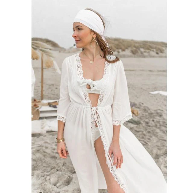 New Cover-ups Summer Women Beach Wear White Cotton Tunic Dress Bikini Bath Sarong Wrap Skirt Swimsuit Cover Up - Deanwangkt