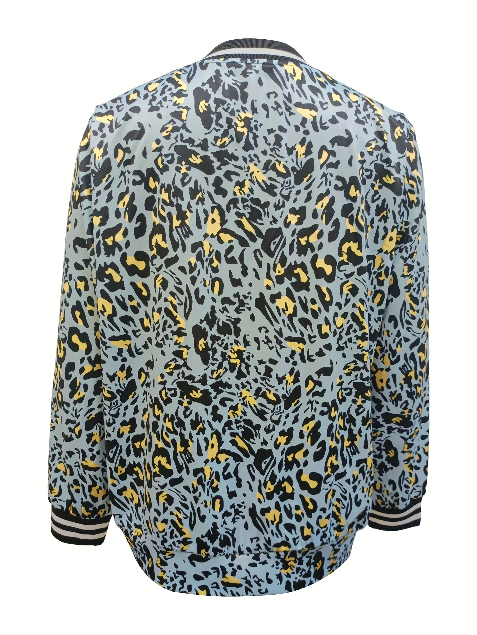Leopard Print Bomber Jacket, Casual Zip Up Long Sleeve Outerwear, Women's Clothing - Deanwangkt
