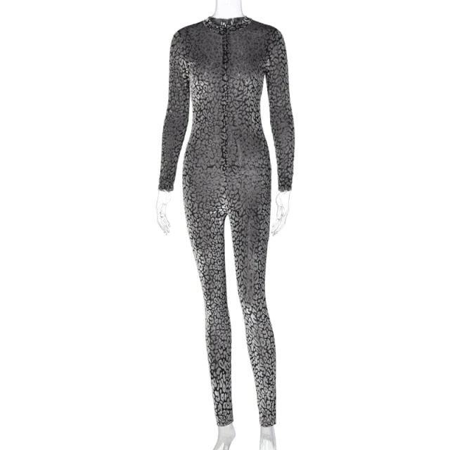 deanwangkt Chicology Leopard Mesh Winter Fall Long Jumpsuit Sexy Y2K Club Outfits Women Fashion Clothes Bodycon One Piece Streetwear - Deanwangkt