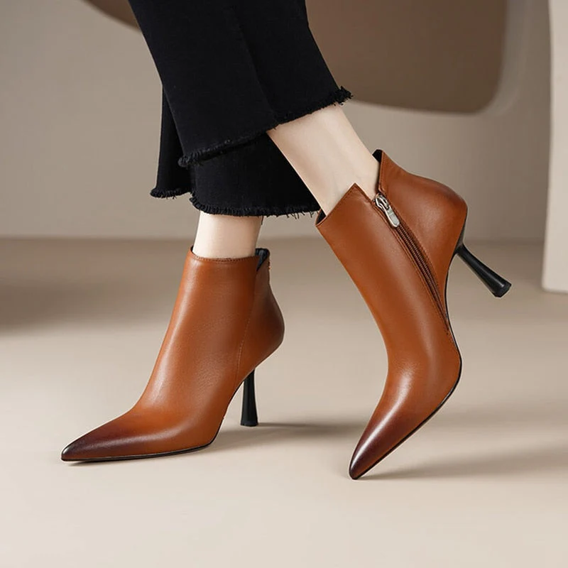 Wenkoubon Autumn Shoes    Women Genuine Leather Shoes for Women Pointed Toe Ankle Boots Super High Heel Shoes Winter Thin Heel Modern Boots - Deanwangkt