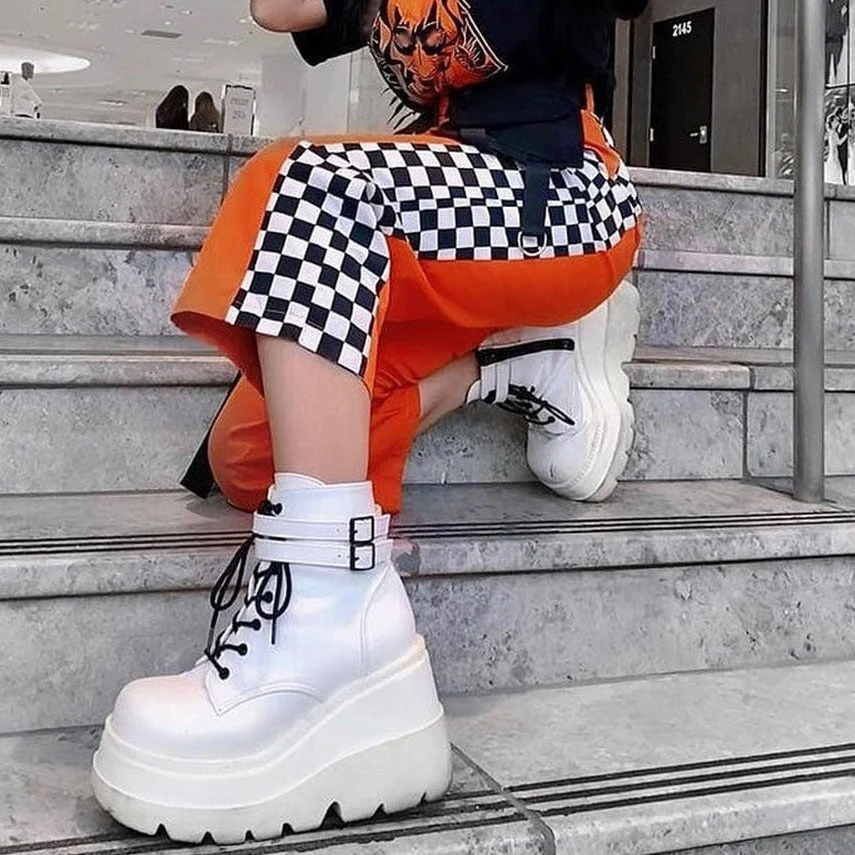 DEANWANGKT Big Size 35-43 Brand New Women's Wedges High Heels Boots  Fashion Zip High Platform Ankle Boots Women Party Goth Shoes Woman - Deanwangkt