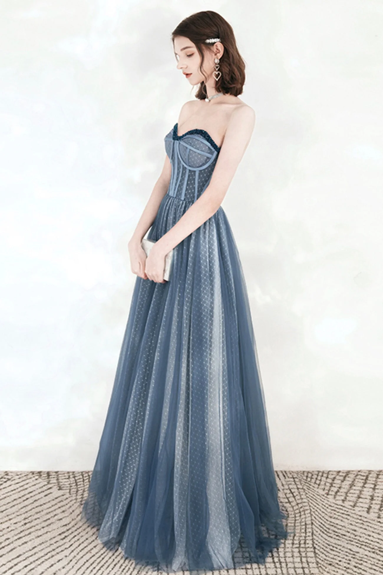 solvbao Blue Tulle Strapless Long Prom Dresses, A-Line Formal Evening Dresses - Deanwangkt