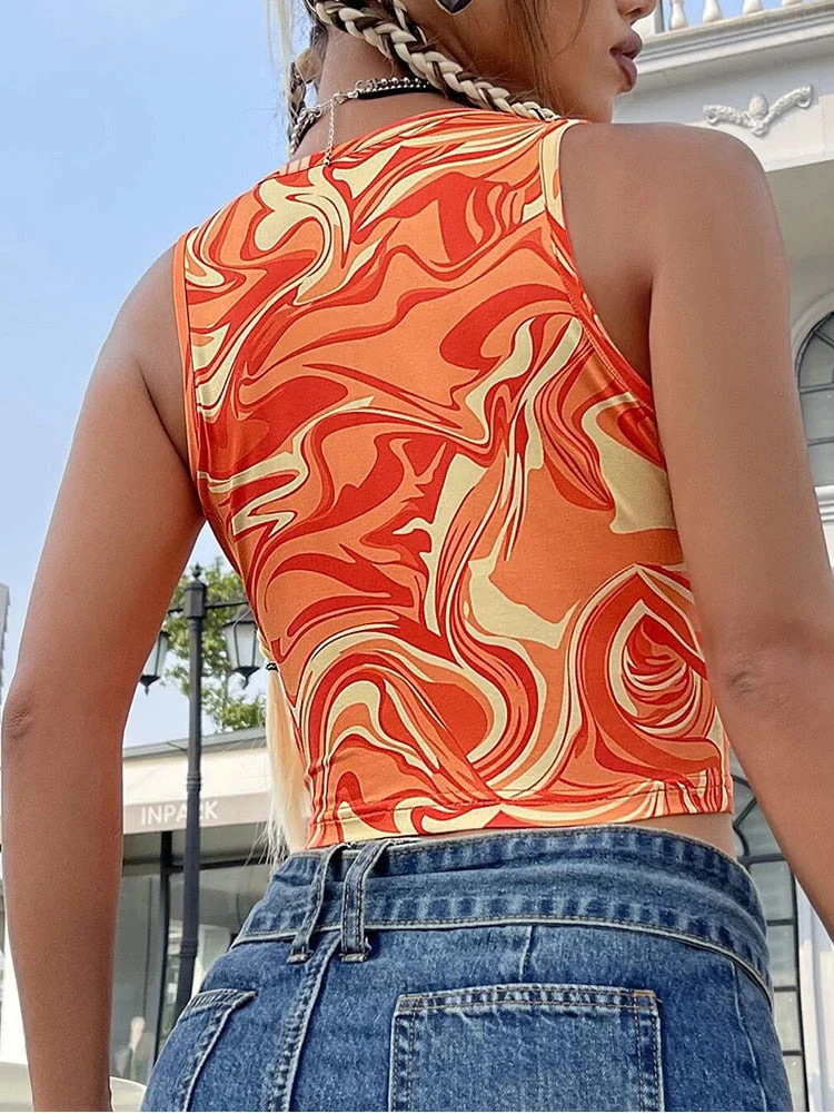 deanwangkt 90s Y2K High Street Style Marble Print Crop Top Women Summer Clothes Grunge Sleeveless O-neck Tank Top Tee Streetwear - Deanwangkt