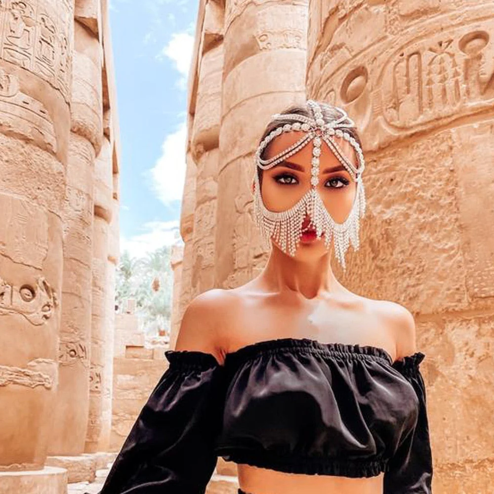deanwangkt New Tassel Veil Masks Women Headwear Rhinestone Chains Face Mask Masquerade Dance Party Costume Sexy Face Accessories Jewelry - Deanwangkt