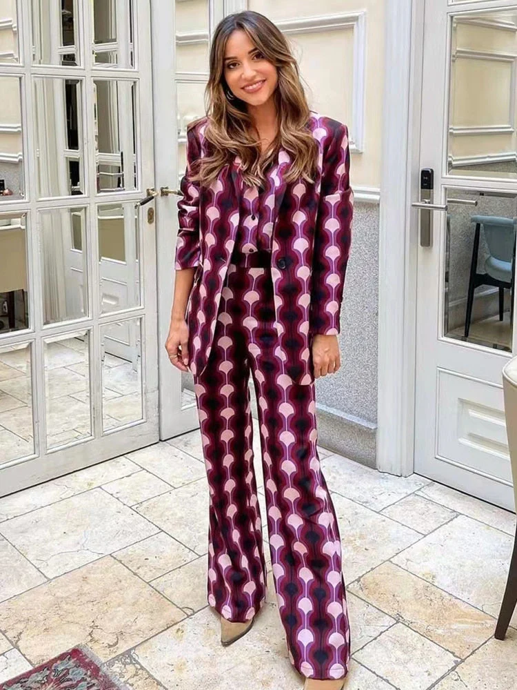 DEANWANGKT  Women Printed Casual Suit Trousers Suit Flared Sleeve Shirt  Summer Retro Vacation Ladies Suit Boot Cut Pant Loose Sets - Deanwangkt