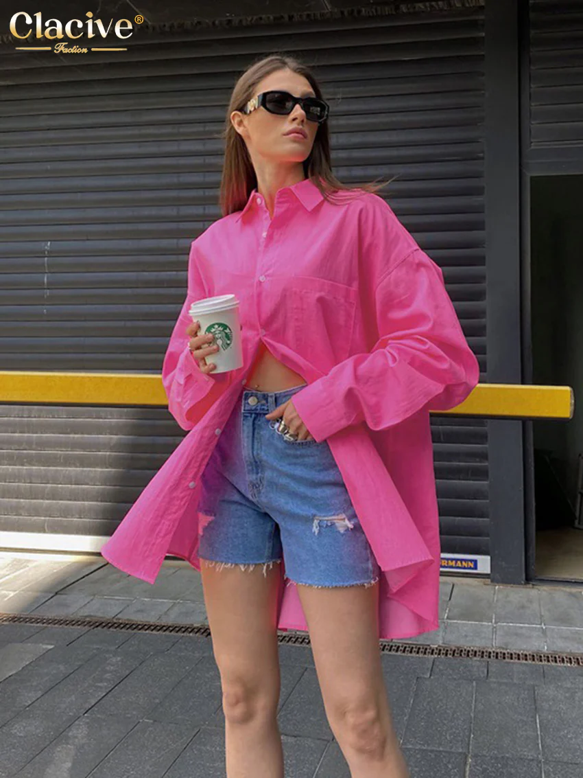 deanwangkt Autumn Loose Pink Office Women Shirt  Elegant Long Sleeve Fashion Blouses Cotton Streetwear Solid Shirts Top Female - Deanwangkt