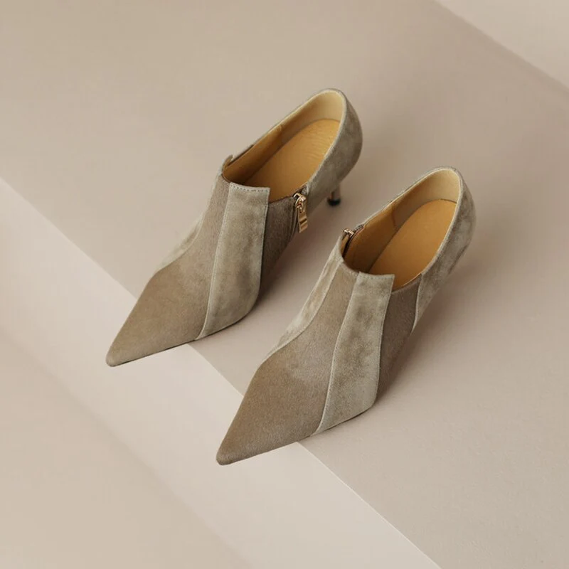 deanwangkt Autumn Boots    Spring Women Ankle Boots Sheep Suede Shoes Pointed Toe High Heel Shoes Women Autumn Thin Heel Boots for Woman botines mujer - Deanwangkt