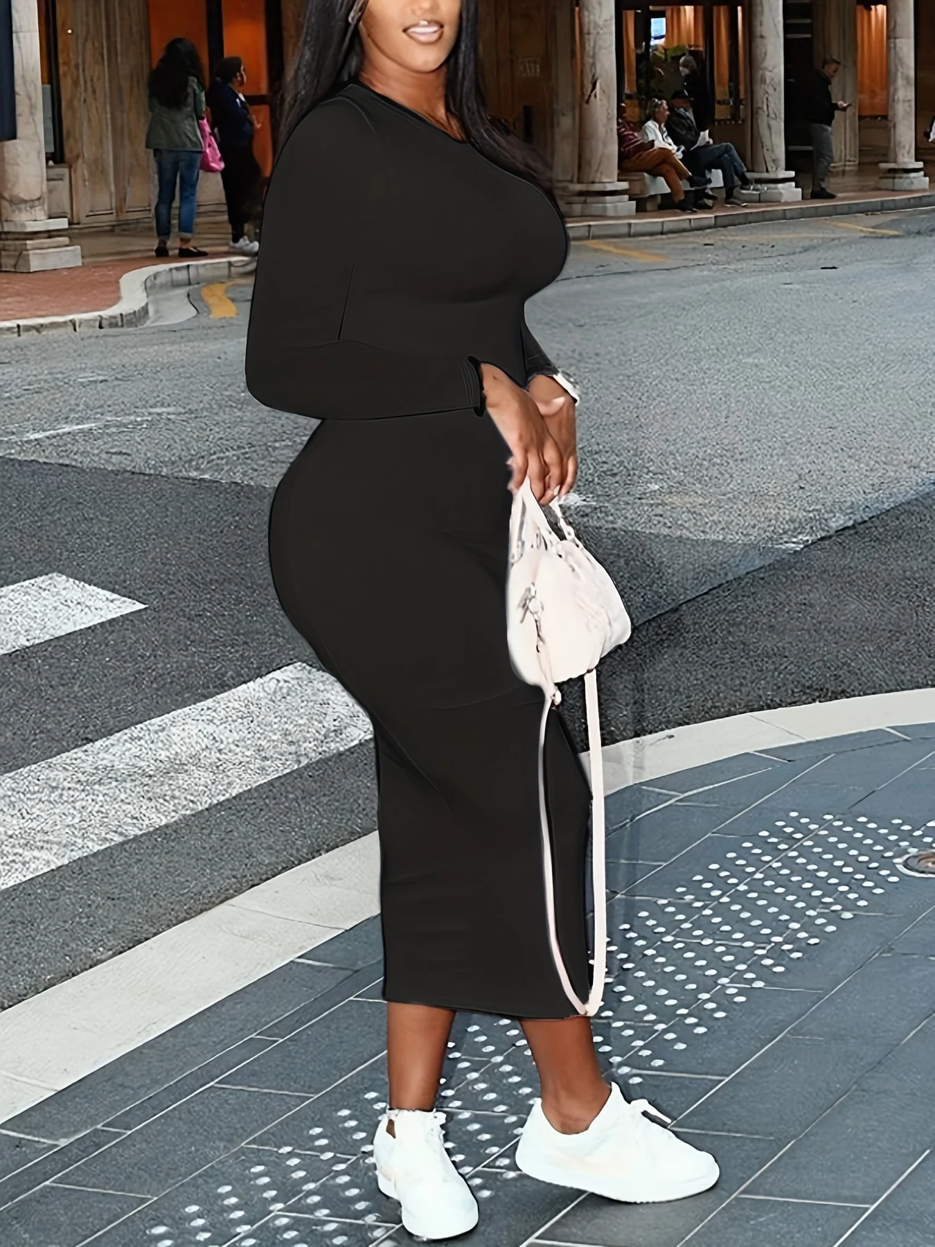 Simple Versatile Dress, Casual Crew Neck Long Sleeve Bodycon Dress, Women's Clothing - Deanwangkt