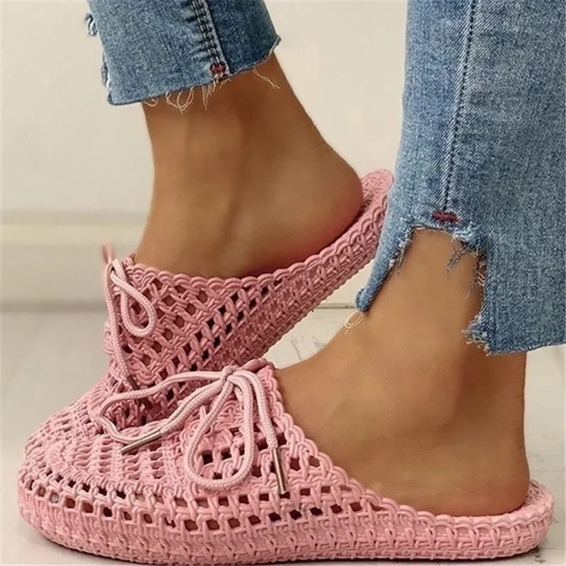deanwangkt Women's Flip-flops Summer Shoes for Women Sandals Fashion Hollow Out Breathable Beach Shoes Lace-up Ladies Slippers Sandals - Deanwangkt