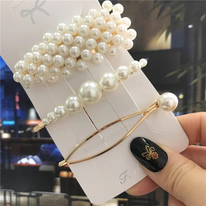 deanwangkt 1Set Handmade Pearls Hair Clips Pin for Women Fashion Geometric Flower Barrettes Headwear Girls Sweet Hairpins Hair Accessorie - Deanwangkt
