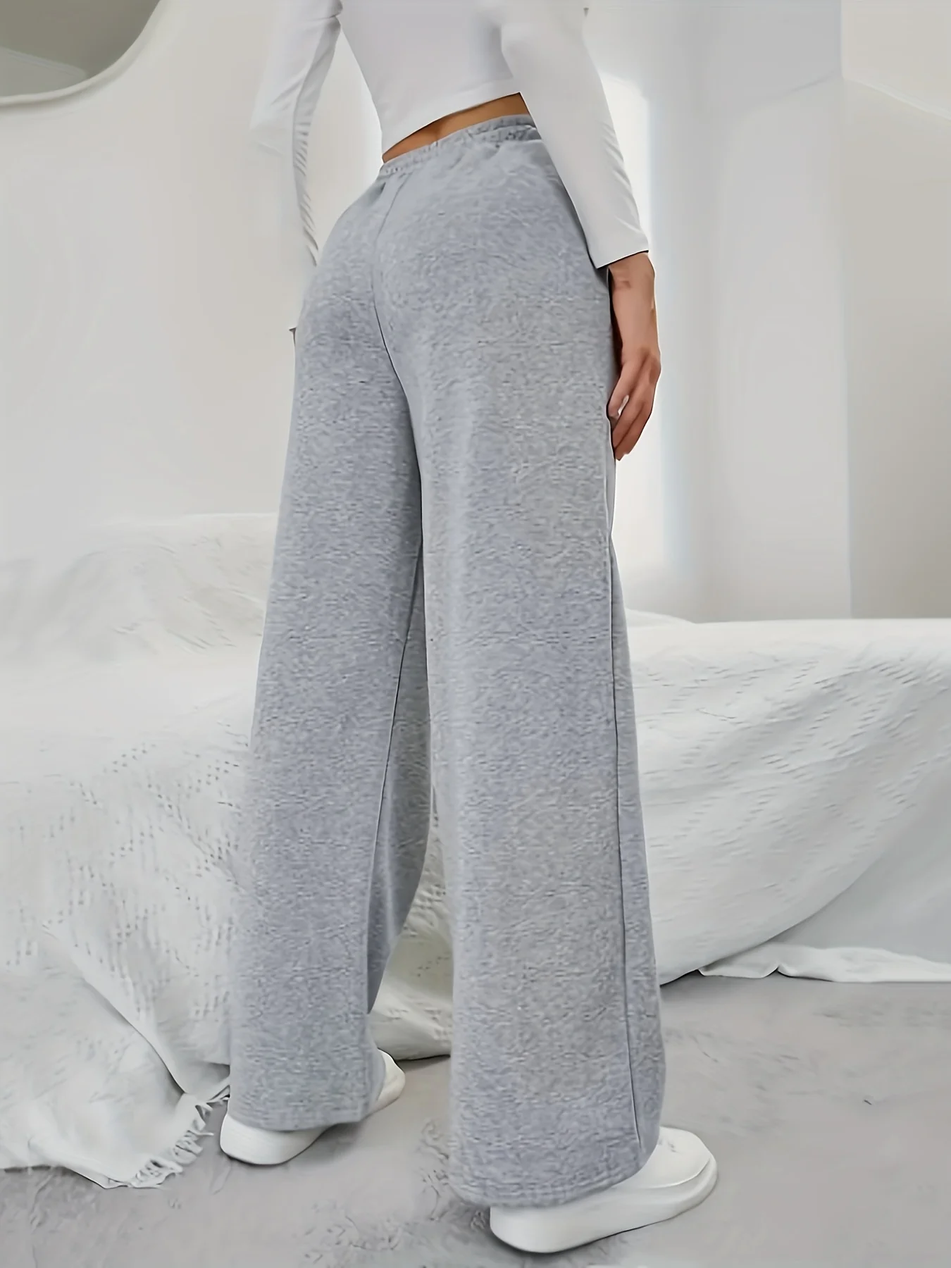 Solid Drawstring Wide Leg Pants, Casual Dual Pockets Pants, Women's Clothing - Deanwangkt