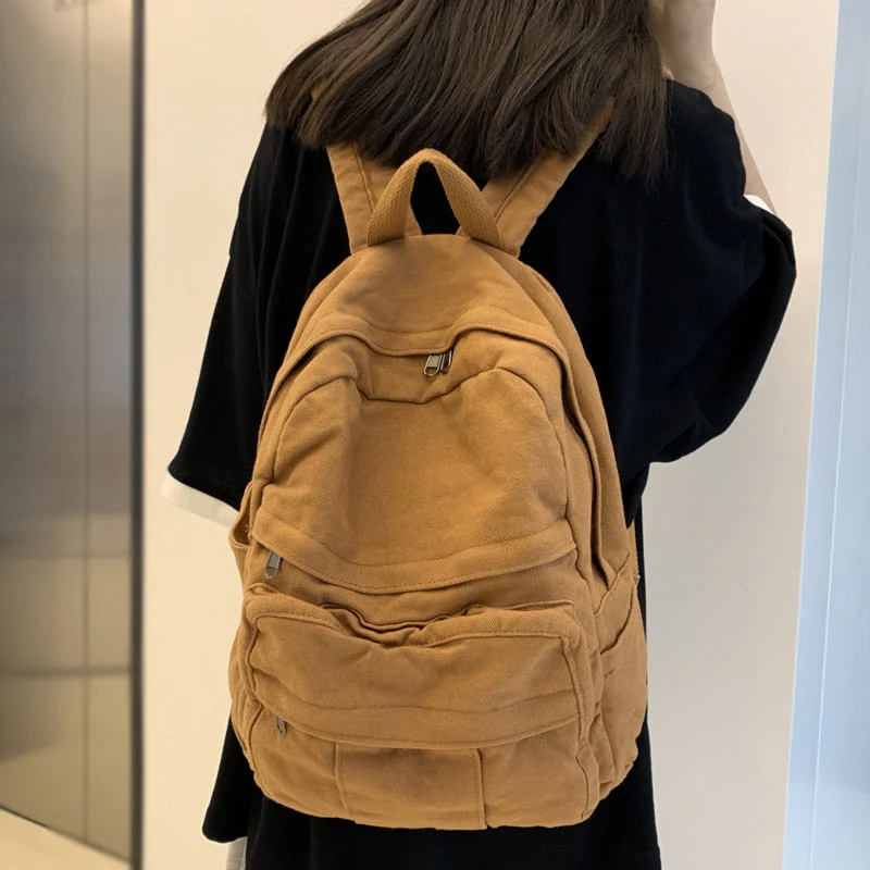 BACK TO SCHOOL   Solid Bookbag Backpack Cool Female College Schoolbag Rucksack Fashion Girls Student Trendy Travel Bag Kawaii Mochila - Deanwangkt