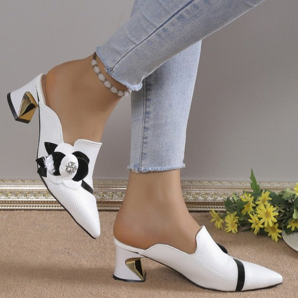 deanwangkt - White Casual Patchwork Pointed Out Door Wedges Shoes (Heel Height 2.75in) - Deanwangkt