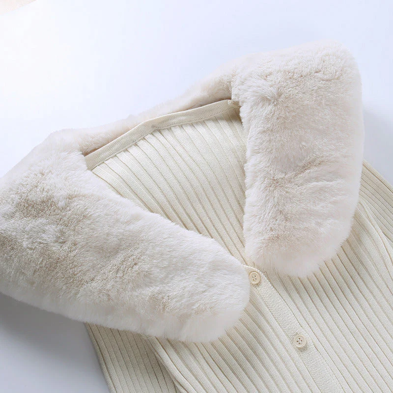 deanwangkt Fashion Fluffy Faux Fur Knitted Top Coats Women Autumn Winter Button Up Long Sleeve Warm Overcoats Casual High Street Jackets - Deanwangkt