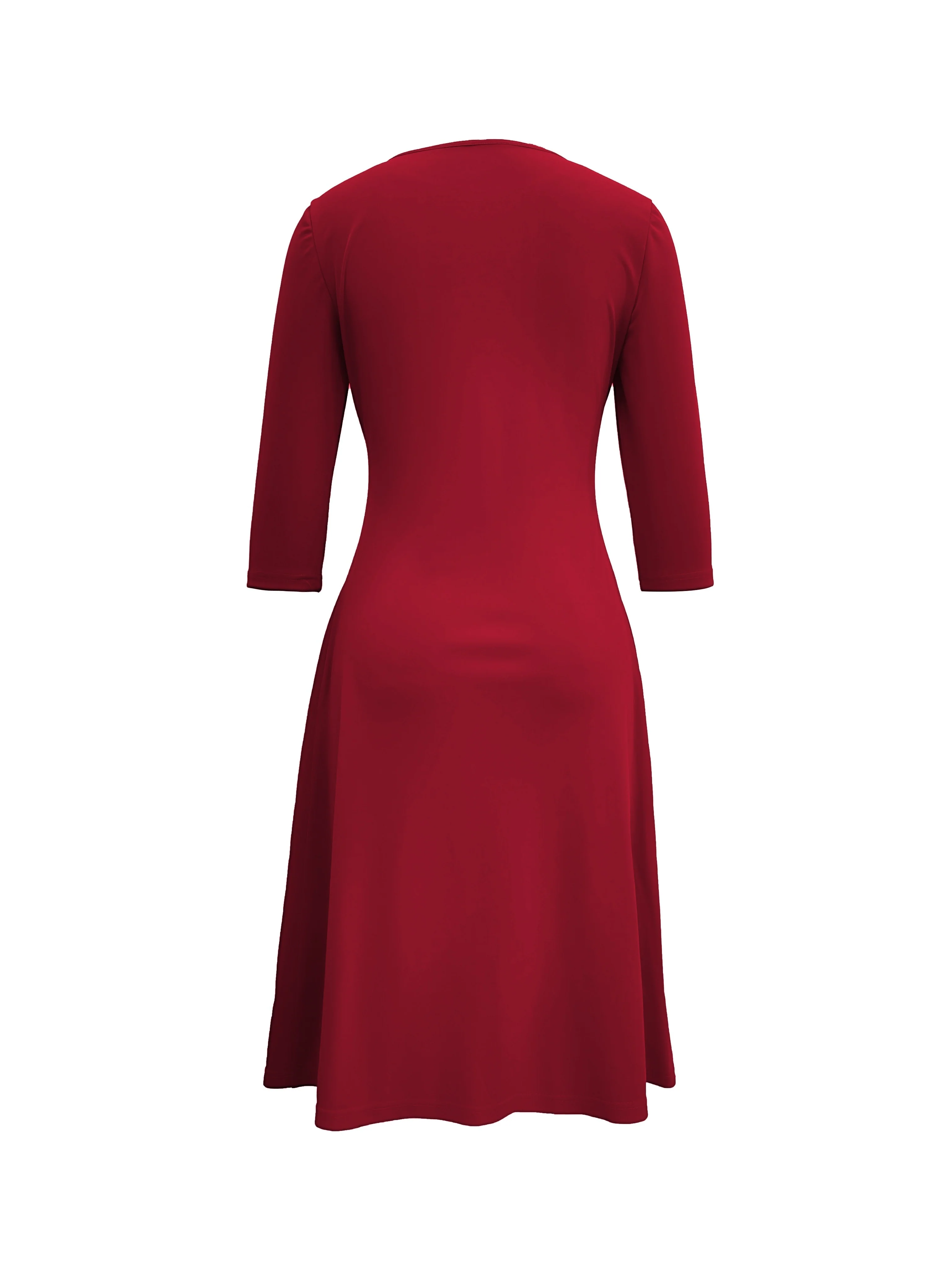Solid 3/4 Sleeve Dress, Elegant Crew Neck Simple Versatile Dress, Women's Clothing - Deanwangkt