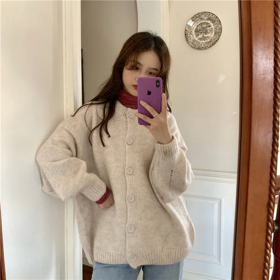 deanwangkt Green Sweater Cardigan Women Winter Sweater Oversized Jacket Harajuku Knitting Sweaters Female Winter Loose Coat Streetwear Girl - Deanwangkt
