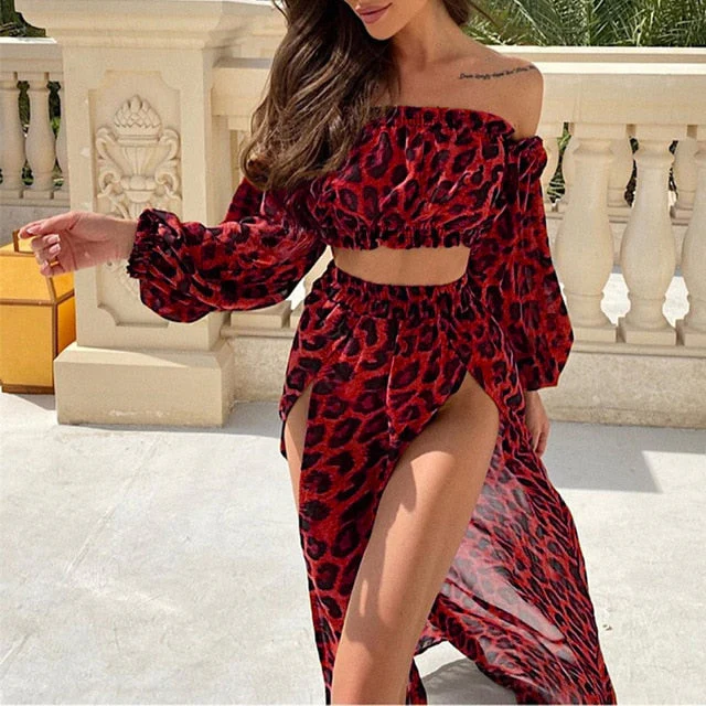 deanwangkt Summer Beach Dress Women Casual Cover Up Swimsuit Two Piece Dress Robe Bikini Dresses Chiffon Leopard Cover-ups Beach Dress - Deanwangkt