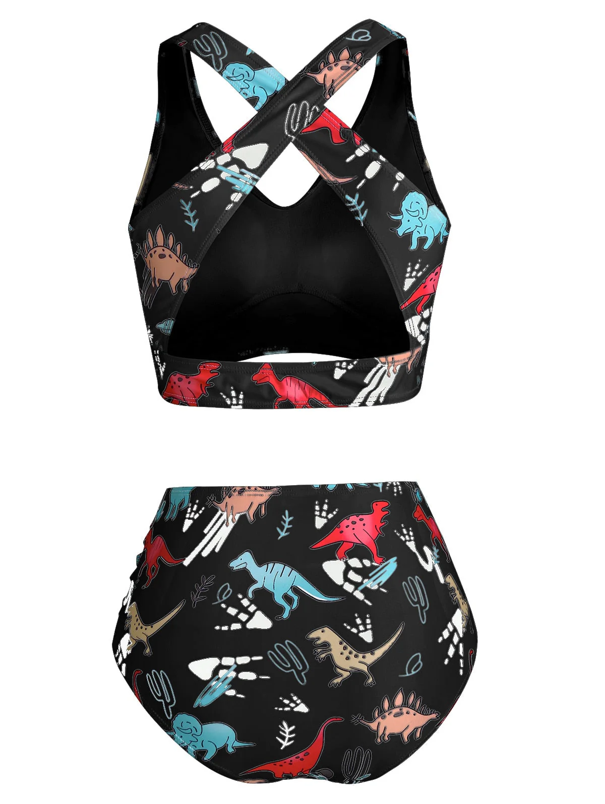 deanwangkt  Sexy Women High Waist Bikini Swimsuit Swimwear Female Bandeau Cartoon Dinosaur Print Bow Detail Padded Tankini Set Bather - Deanwangkt