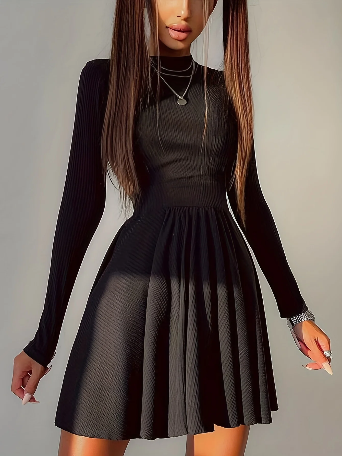 deanwangkt-1  Backless Solid Dress, Sexy Long Sleeve Bodycon A Line Dress, Women's Clothing - Deanwangkt