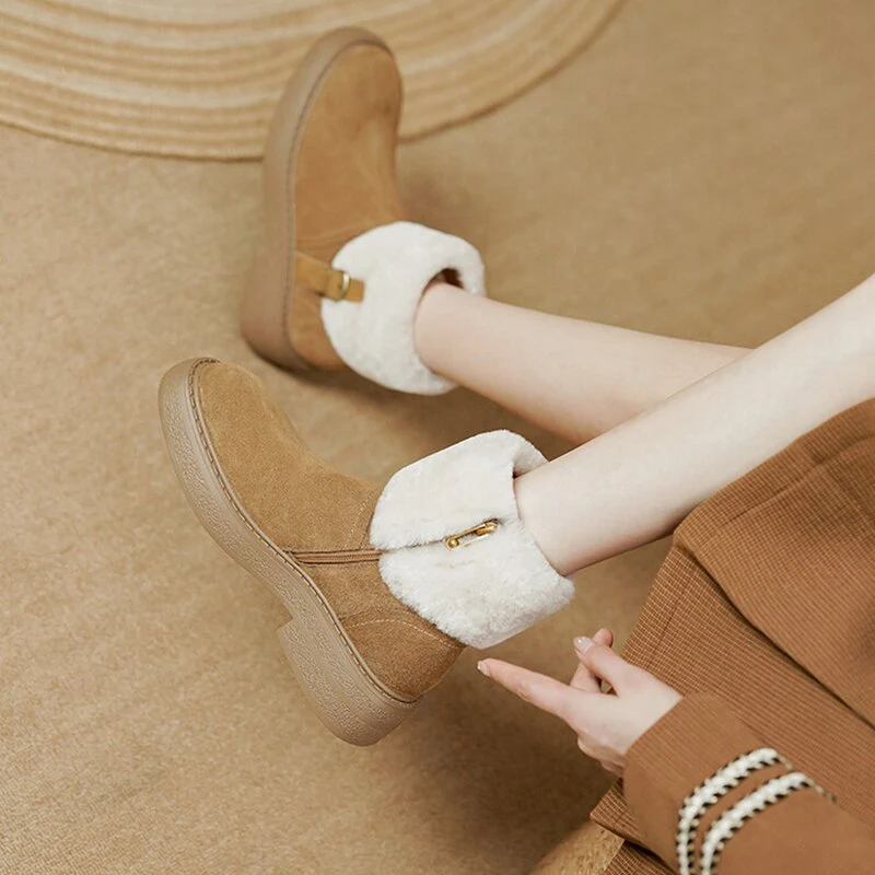 deanwangkt Autumn Boots     NEW Winter Ankle Boots Women Round Toe Chunky Heel Short Women Boots Cow Suede Shoes Plush Warm Boots Zip Platform Shoes Women - Deanwangkt