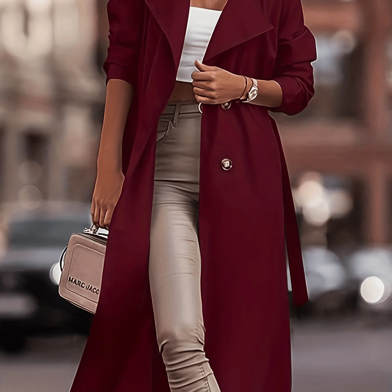 Double Breasted Solid Trench Coat, Casual Open Front Long Sleeve Outerwear, Women's Clothing - Deanwangkt