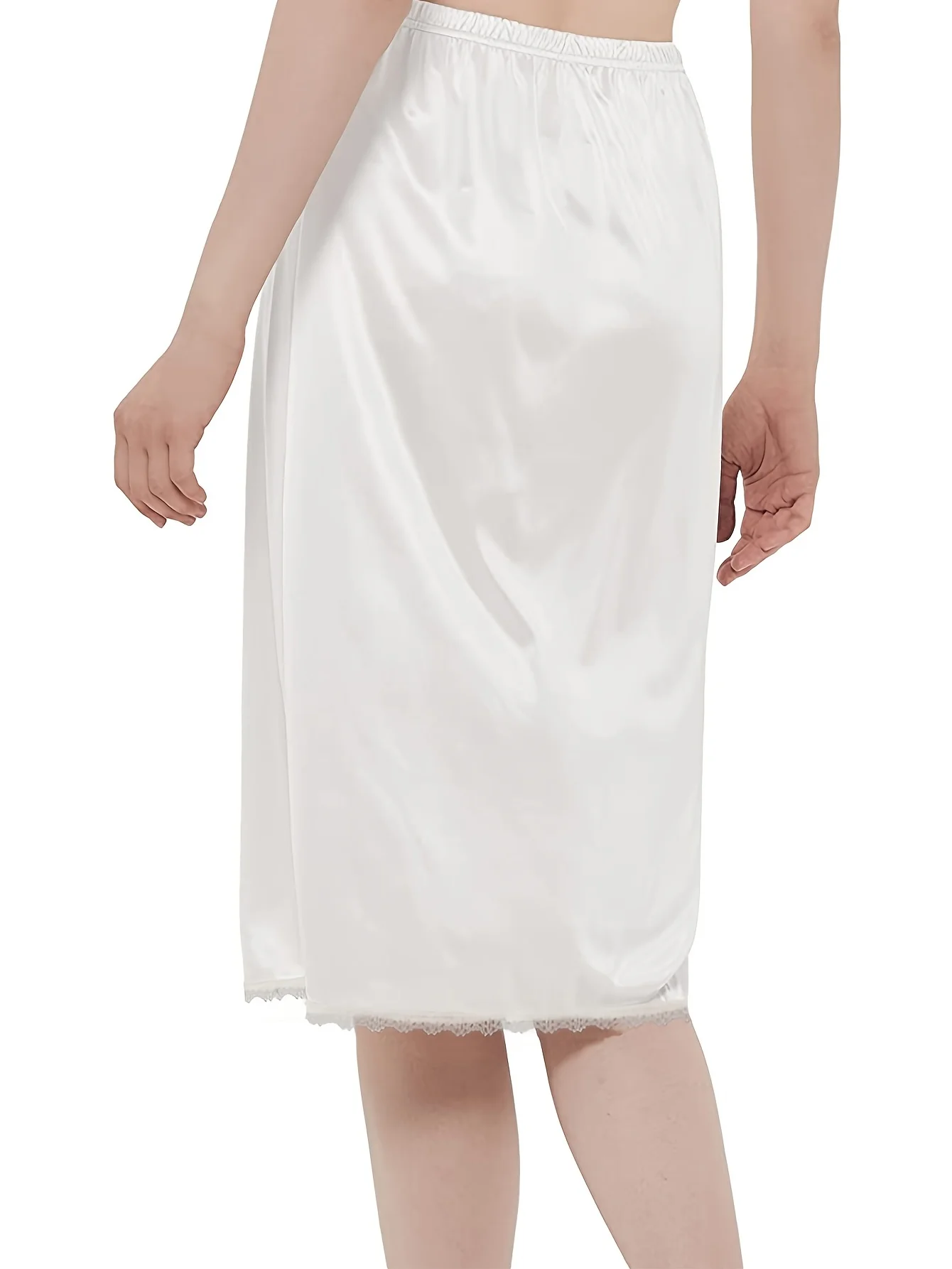 Lace Trim Solid Skirt, Sexy Mid Rise Stretch Half Slips Petticoat, Women's Underwear & Shapewear - Deanwangkt