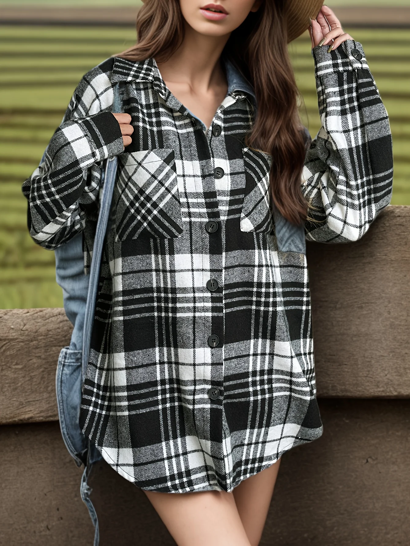 Plaid Pattern Button Front Jacket, Casual Long Sleeve Outwear For Spring & Fall, Women's Clothing - Deanwangkt