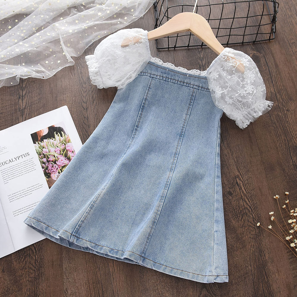 deanwangkt Baby Girl Clothes Menoea  Princess Denim Dresses for Baby Girl Clothing New Summer Toddler Pearl Lace Patchwork Princess Dress for Kids 2-7Y - Deanwangkt