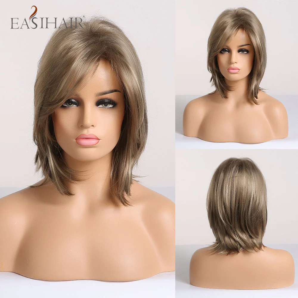 deanwangkt  Short Hair Wig With Bangs Pixie Cut Ombre Black Ash Light Blonde Synthetic Wigs For Women Cosplay Wigs Heat Resistant - Deanwangkt