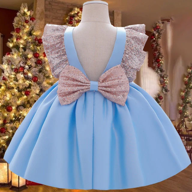 Summer Sequin Big Bow Baby Girl Dress 1st Birthday Party Wedding Dress For Girl Palace Princess Evening Dresses Kid Clothes - Deanwangkt