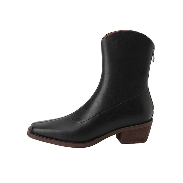 deanwangkt  fashion inspo   NEW Fashion Women Shoes Split Leather Boots Square Toe Chunky Heel Shoes Winter Zipper Western Boots Women Solid High Heel Boots - Deanwangkt