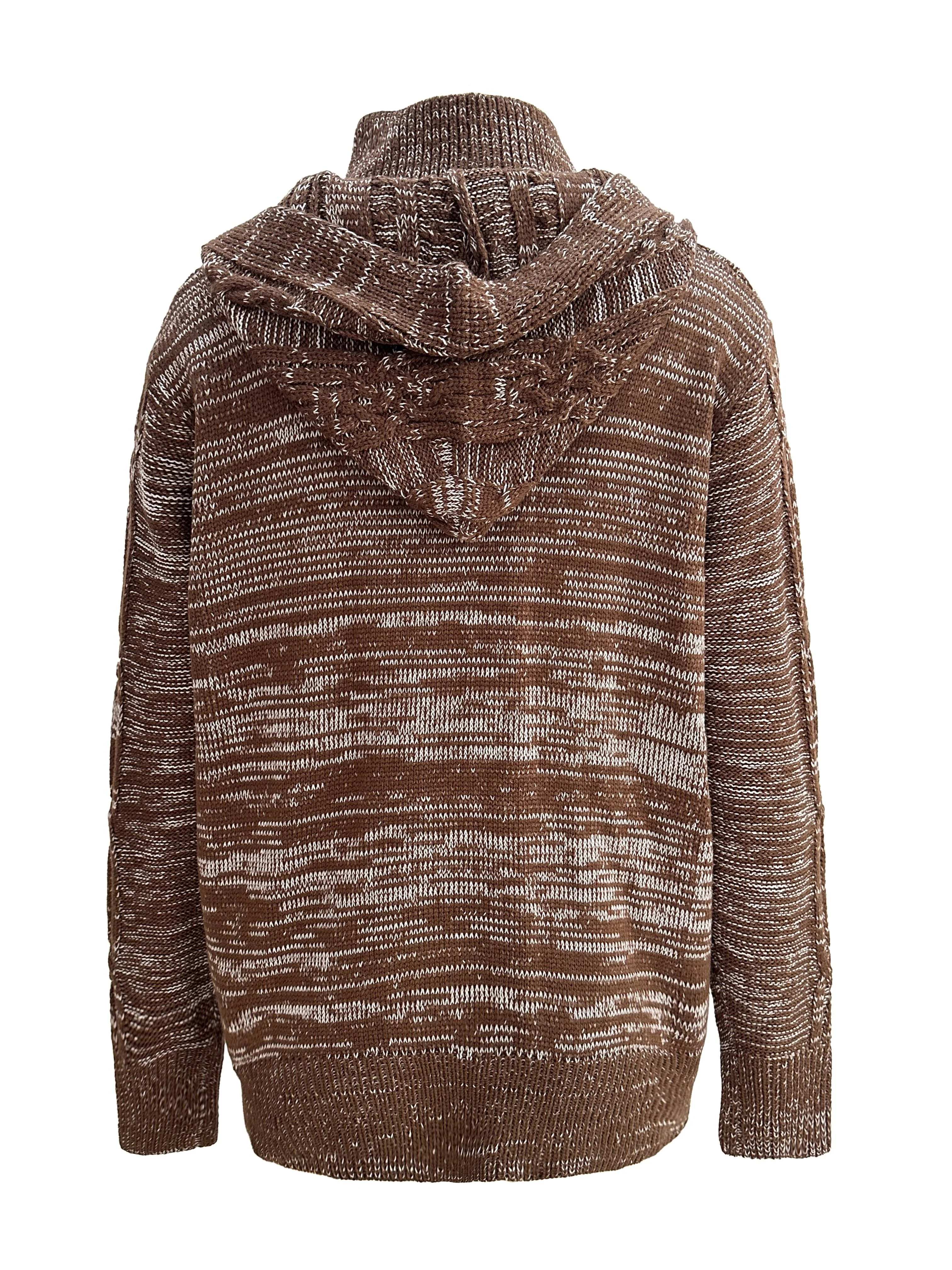 Cable Knit Button Down Hooded Cardigan, Casual Long Sleeve Sweater Coat With Pocket, Women's Clothing - Deanwangkt