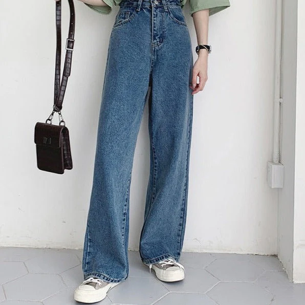 deanwangkt Casual High Waist Loose Women Denim Jeans Streetwear Vintage Long Wide Leg Jeans Pants Female Trousers Capris - Deanwangkt