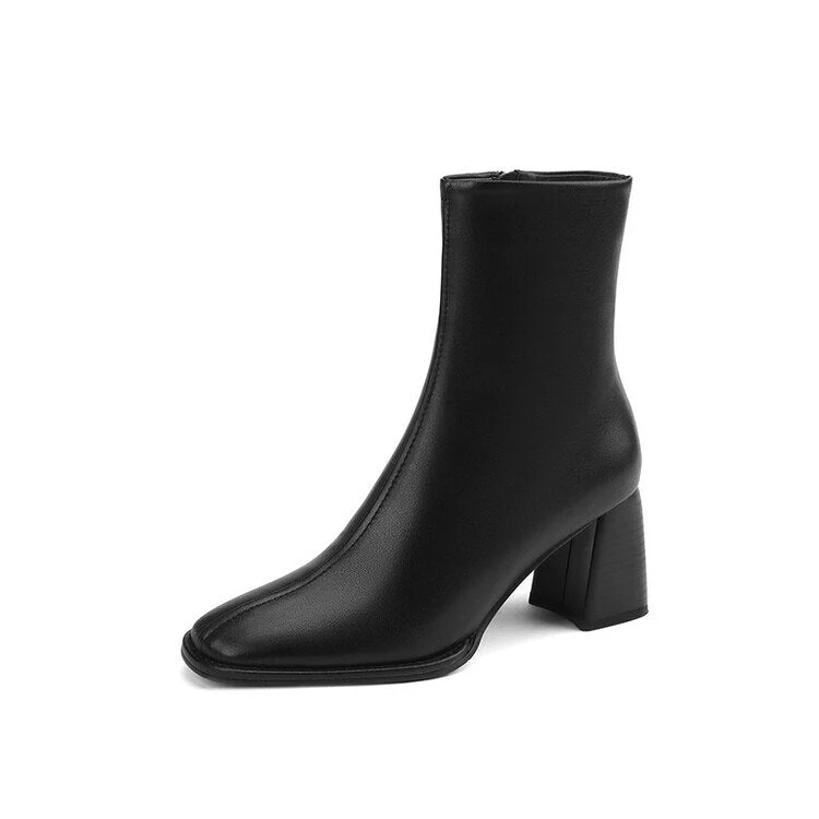 deanwangkt Autumn Shoes    Autumn/Winter Women Boots Split Leather High Heel Boots Square Toe Square Heel Shoes Women Concise Short Modern Boots Fall Shoes - Deanwangkt