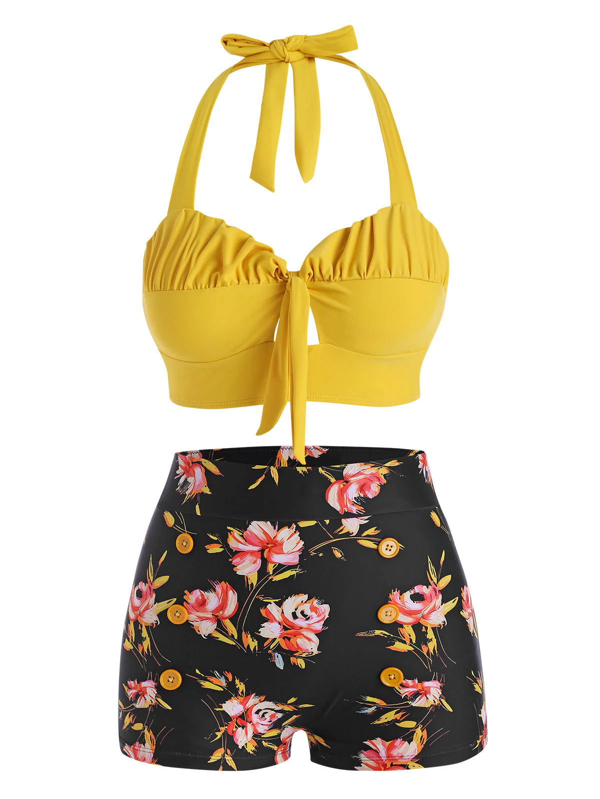 deanwangkt  New Bikini High Waist Sexy Bikini Women Swimwear Halter Floral Ruched Boyshorts Padded Bathing Suit Swimsuit Beach Wear - Deanwangkt