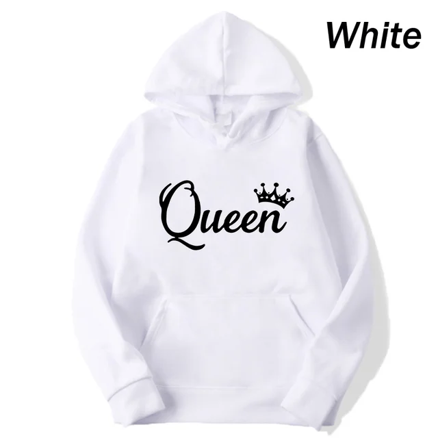 deanwangkt Fashion Men Women Long Sleeve Pullover Hooded Sweatshirts Unisex King and Queen Print Hoodies Casual Streetwear Couple Sweat - Deanwangkt