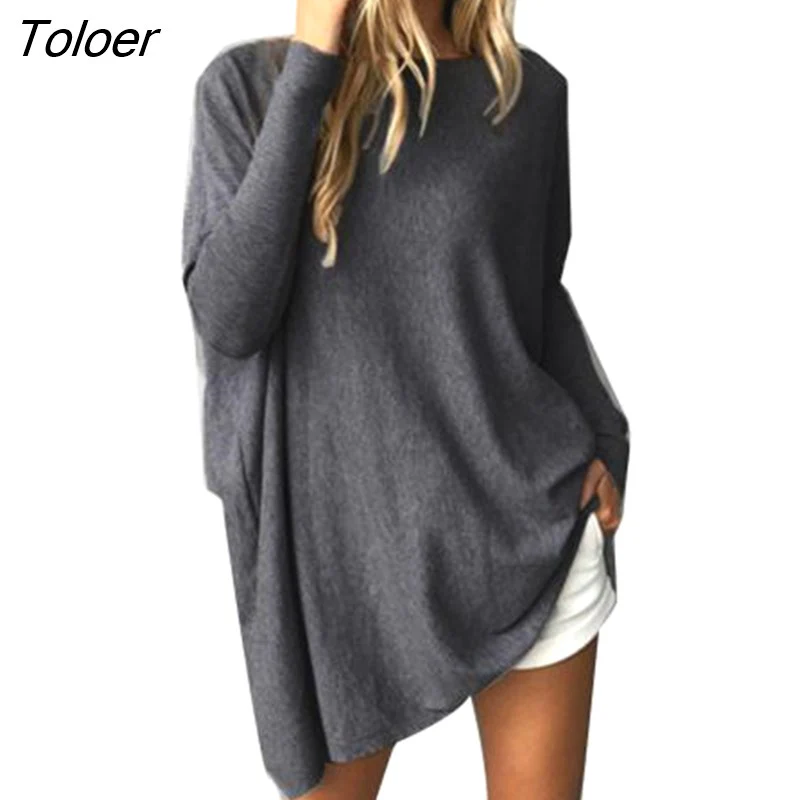 deanwangkt Women Casual Loose Solid Color Long Sleeve Round Neck Pullover Blouse Top Shirt Lady Shirts All-Matching spring Autumn Women Top - Deanwangkt