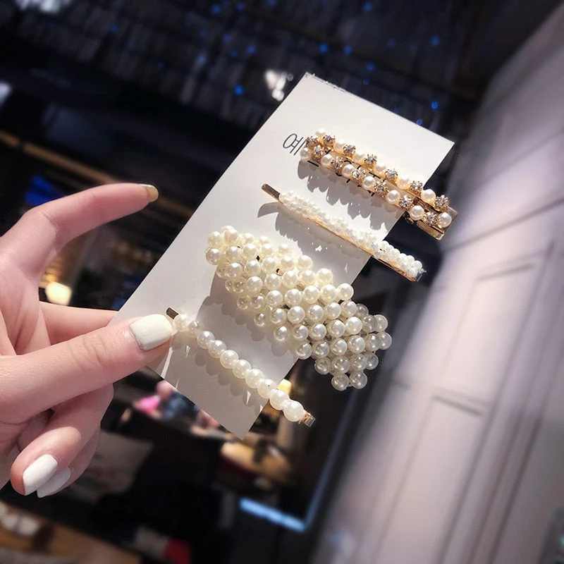 3/4/5pcs/Set Women Girls Elegant Full Pearls Geometric Hair Clips Sweet Hair Ornament Hairpin Barrette Headband Hair Accessories - Deanwangkt