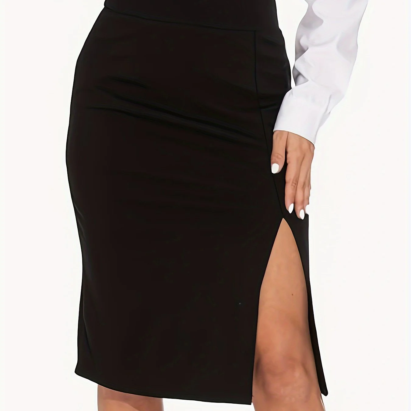 deanwangkt-1 Solid High Waist Skirt, Elegant Bodycon Split Skirt, Women's Clothing - Deanwangkt