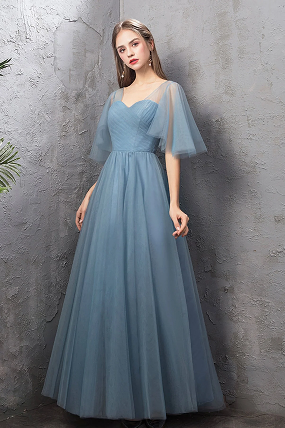 solvbao Blue Tulle Long Prom Dresses, A-Line Simple Evening Dresses - Deanwangkt