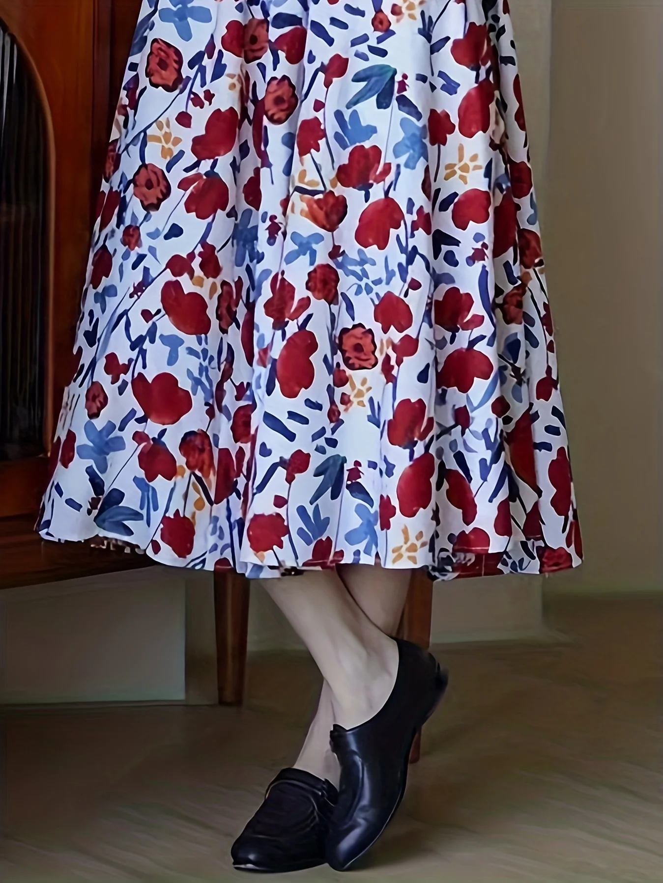 deanwangkt-1 Floral Print A-line Skirt, Casual Skirt For Spring & Summer, Women's Clothing - Deanwangkt