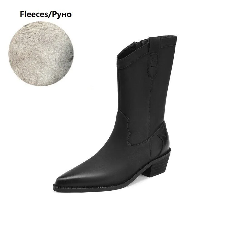 deanwangkt Autumn Shoes    NEW Fall Shoes Women Pointed Toe Chunky Heel Shoes Winter Split Leather Black Shoes Retro Western Boots Cowboy Boots for Women - Deanwangkt