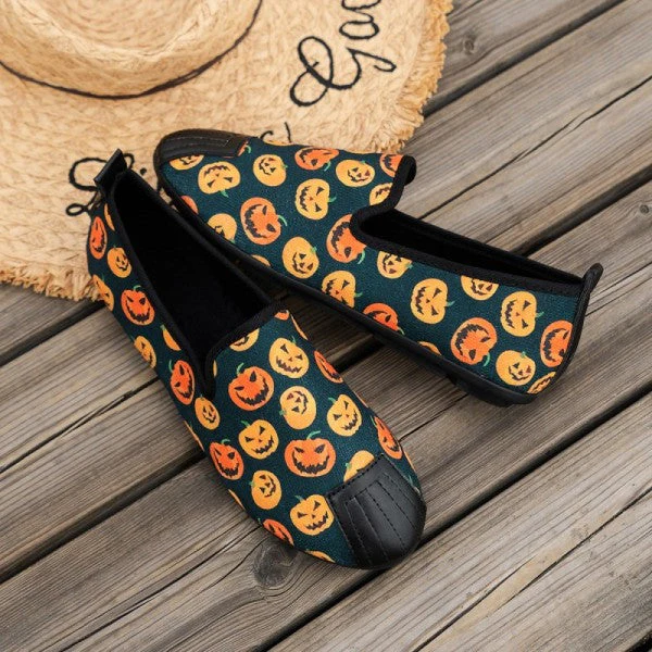 deanwangkt - Halloween Cream White Casual Patchwork Printing Round Comfortable Flats Shoes - Deanwangkt