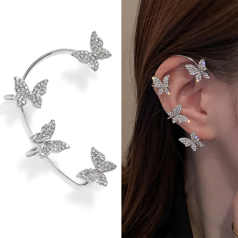 DEANWANGKT 20 Style Luxury Shiny Crystal Rhinestone Long Tassel Ear Cuff No Pierced Ear Clip Earrings For Women Wedding Korean Trend Jewelry - Deanwangkt