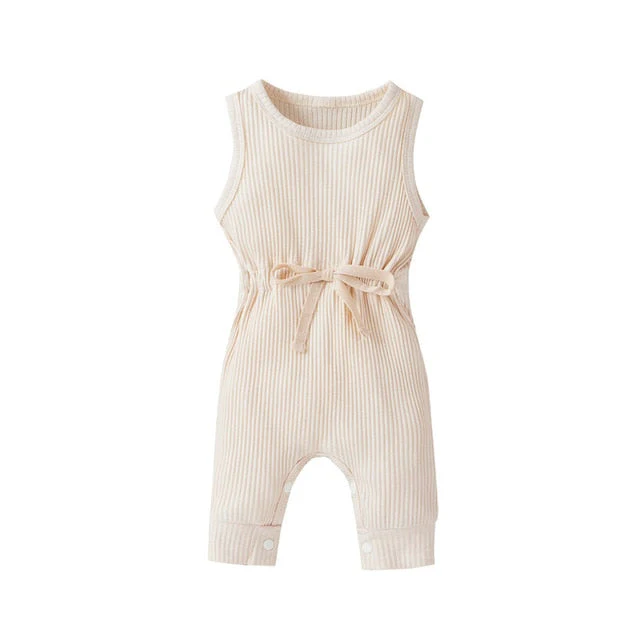 Newborn Infant Baby Boys Girls Romper Cotton Knitted Ribbed Sleeveless Solid Elastic Band Jumpsuit Toddler Soft Clothes Outfits - Deanwangkt