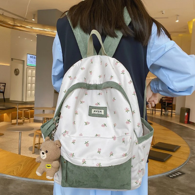 Girl Trendy Nylon Kawaii Flannel Floral Bag Ladies Cute College Backpack Women Travel Student Bag Female Laptop Backpack Fashion - Deanwangkt