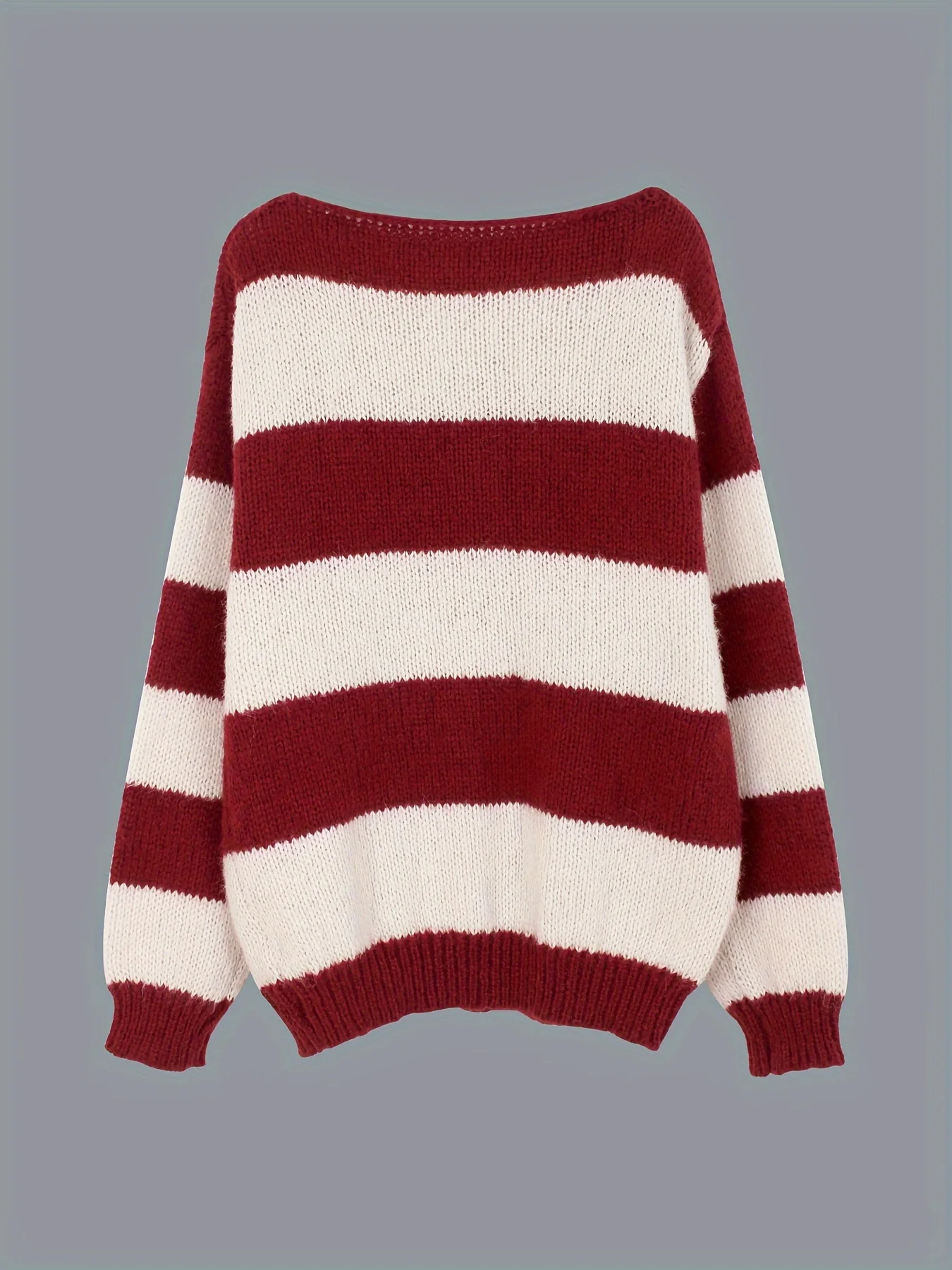 deanwangkt  Striped Crew Neck Pullover Sweater, Casual Long Sleeve Loose Slouchy Sweater, Women's Clothing - Deanwangkt